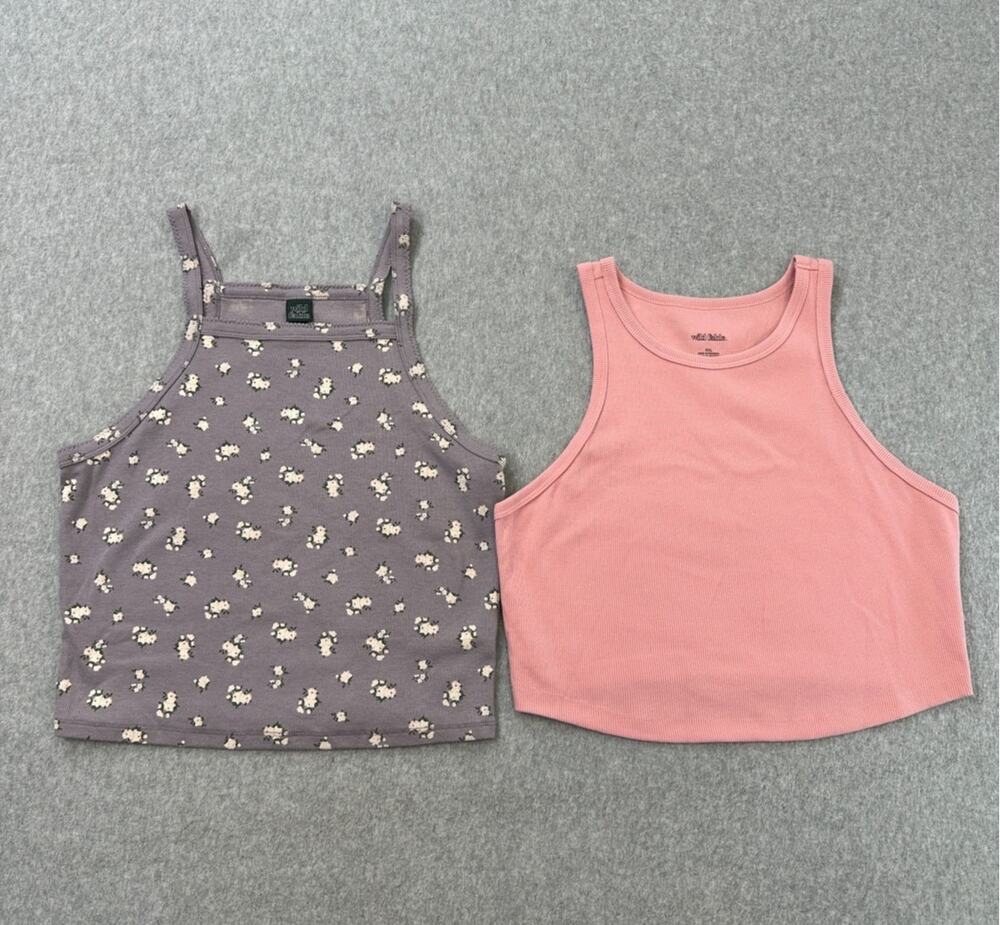 Wild Fable Ribbed Tank Top Bundle WMNS XXL Coral & XL Purple Floral Cropped